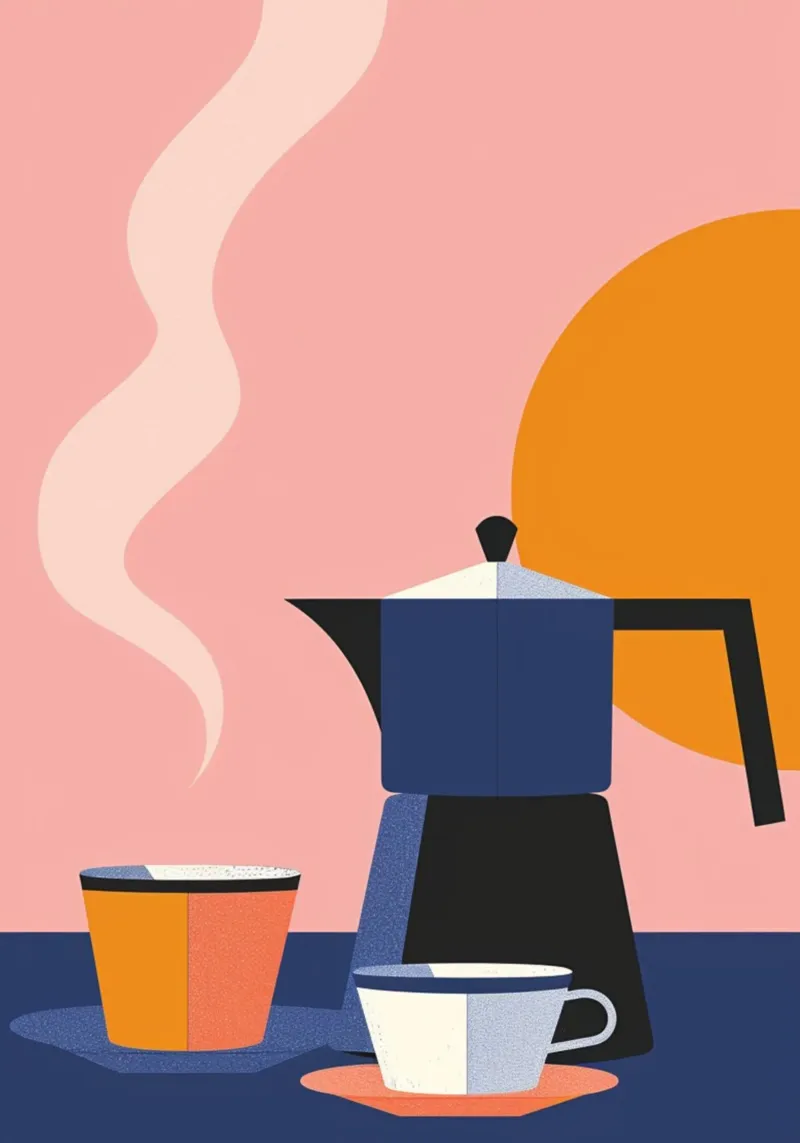 Poster minimalista sul caffè in caffettiera Moka - Cucina moderna di metà secolo poster da NorwesClub