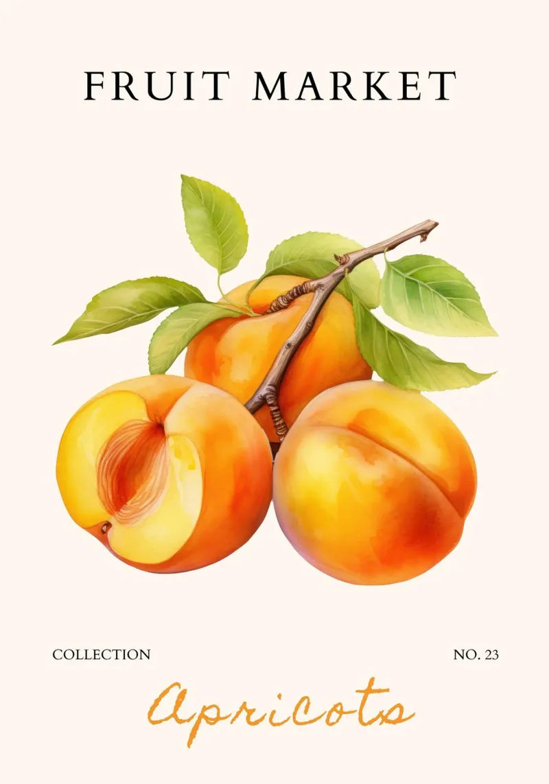 Poster del mercato della frutta di albicocca - Acquerello botanico - Kit pellicola backlit da NorwesClub