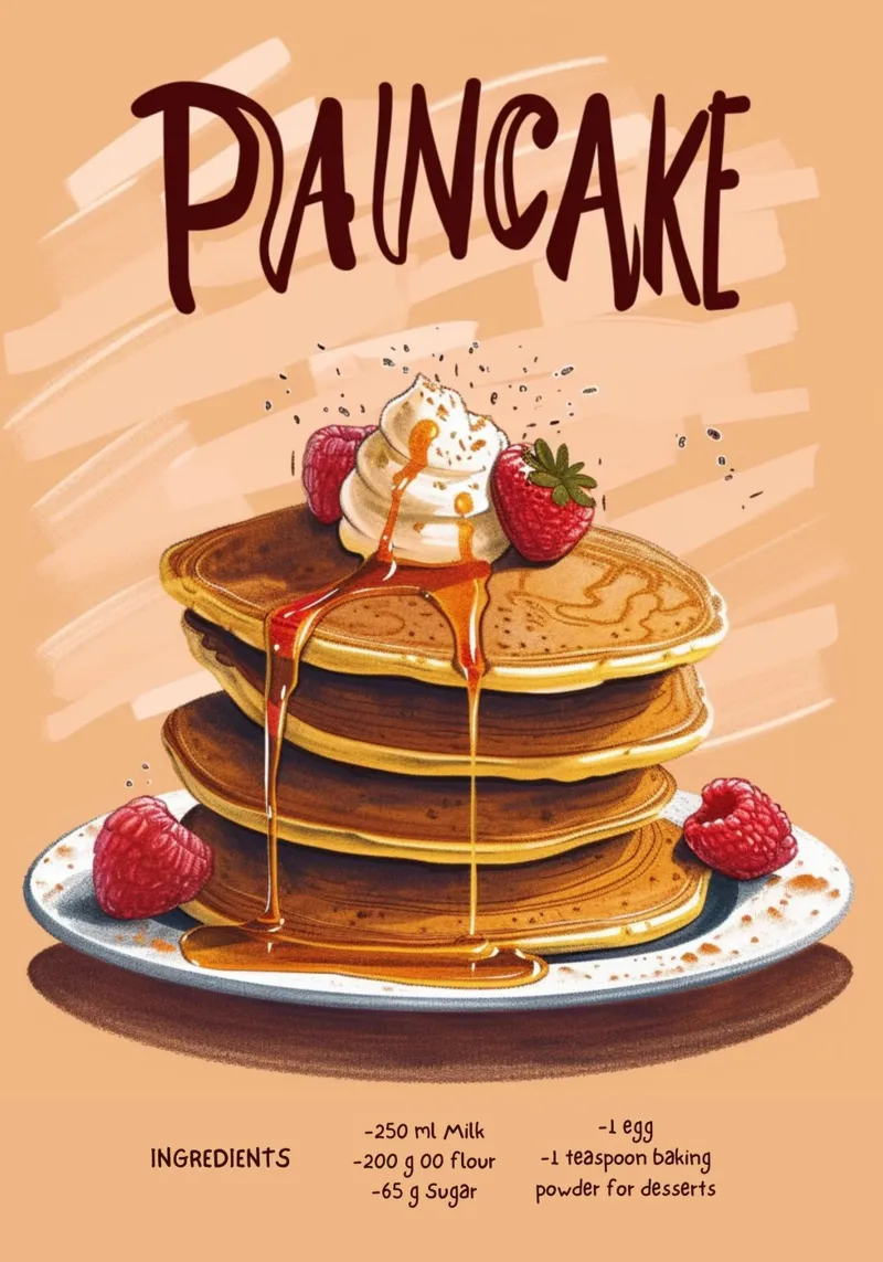 Poster da cucina con ricetta per pancake - Arte da parete per una deliziosa colazione pellicola backlit da NorwesClub