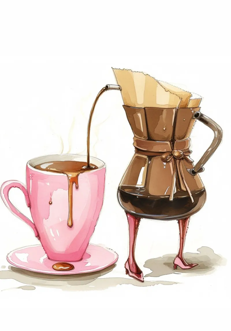 Grillige koffie pour over kunst - Roze en bruin keukendecor canvas met Baklijst van NorwesClub