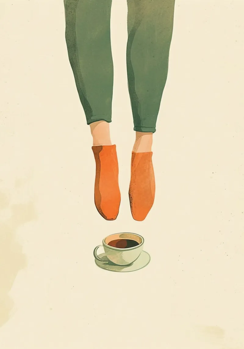 "Kaffeepause" Minimalistische Levitationskunst - Gemütliche Wohnkultur Poster von NorwesClub