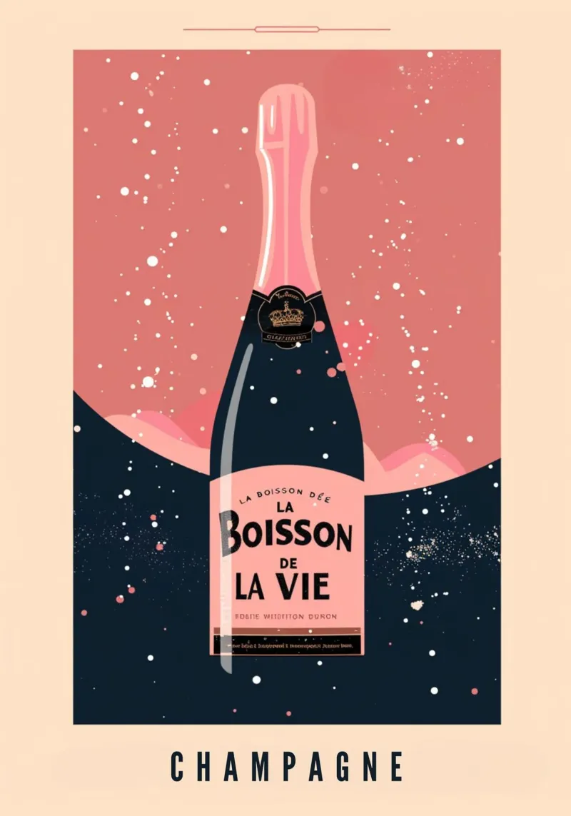 Poster per champagne "La Boisson De La Vie" - Retro Rosé Art Pri poster con telaio in alluminio da NorwesClub