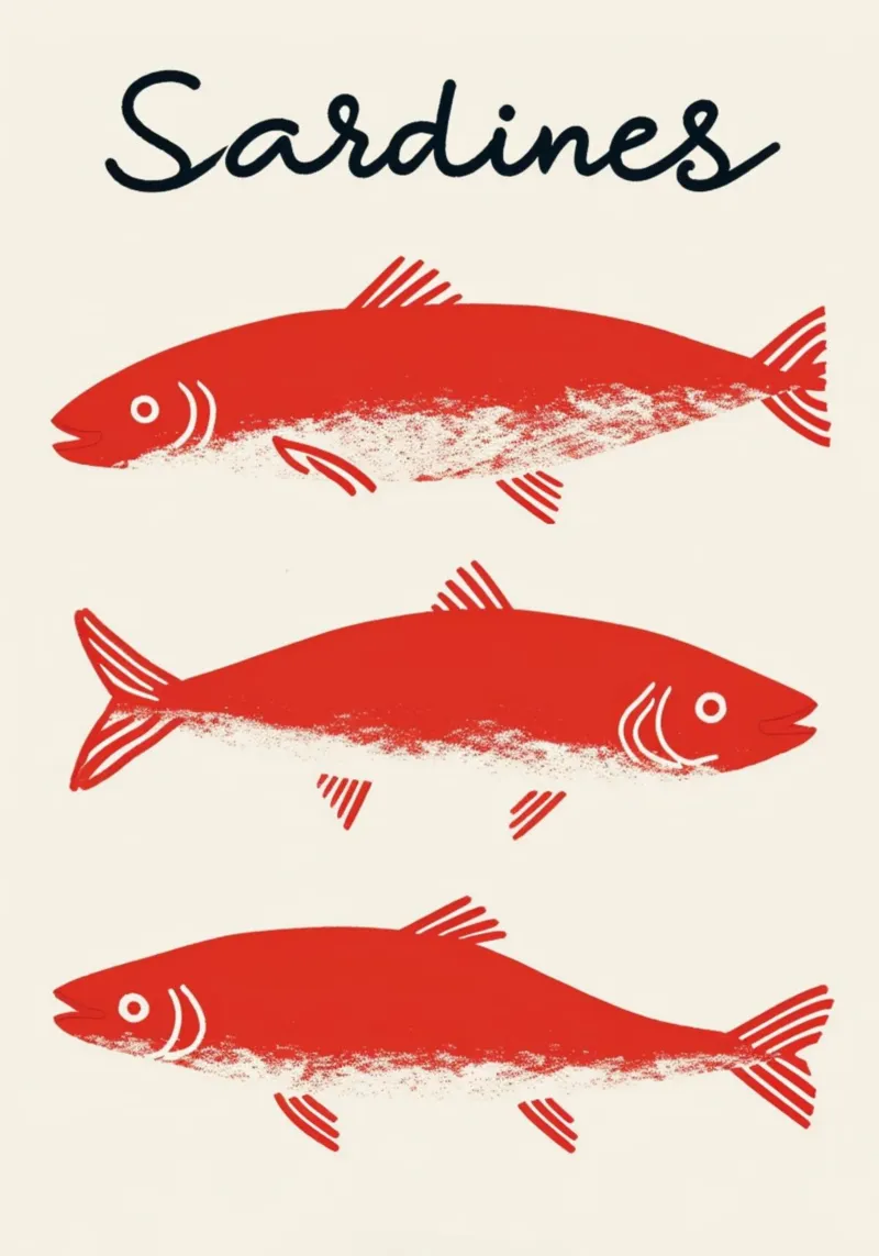 Poster pop art con le sardine rosse - Decorazione originale per la cucina a base di frutti di mare plexiglass da NorwesClub