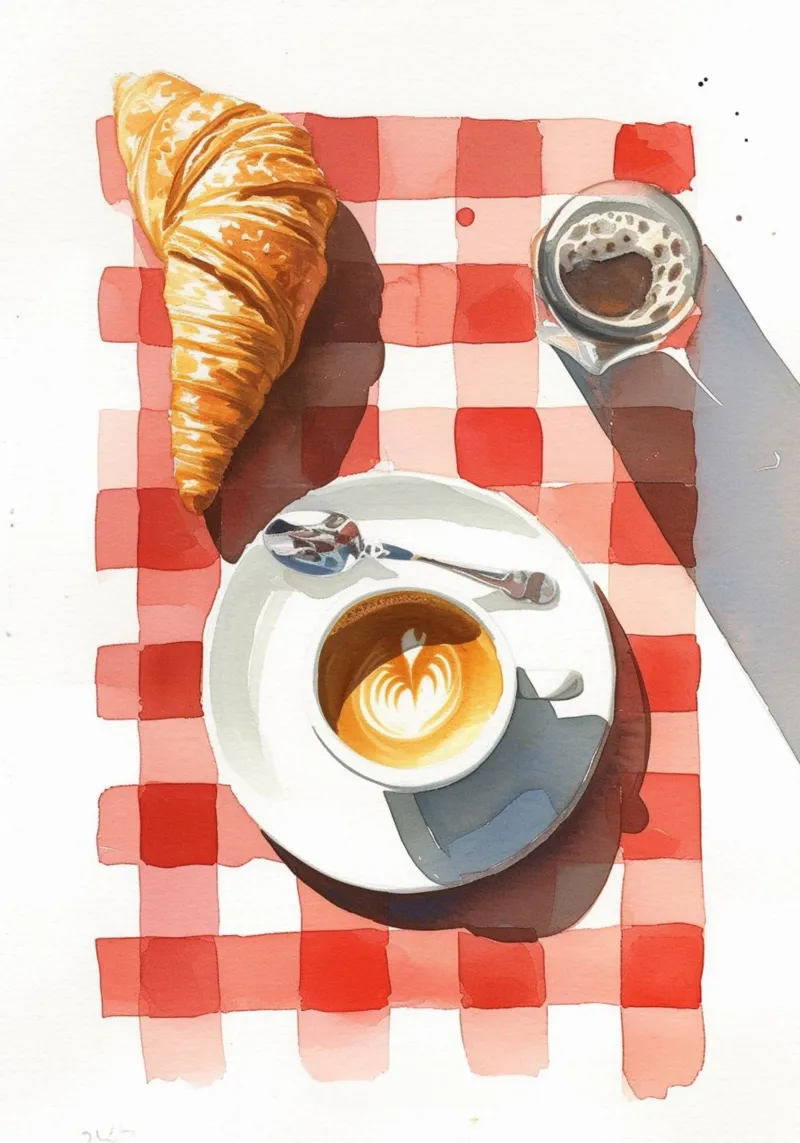 Colazione francese al caffè - Croissant, caffè, acquerello P pellicola backlit da NorwesClub