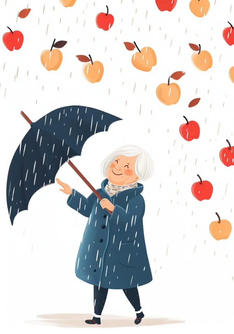 Stampa d'arte con pioggia di mele - L'ombrello gioioso della nonna poster da NorwesClub