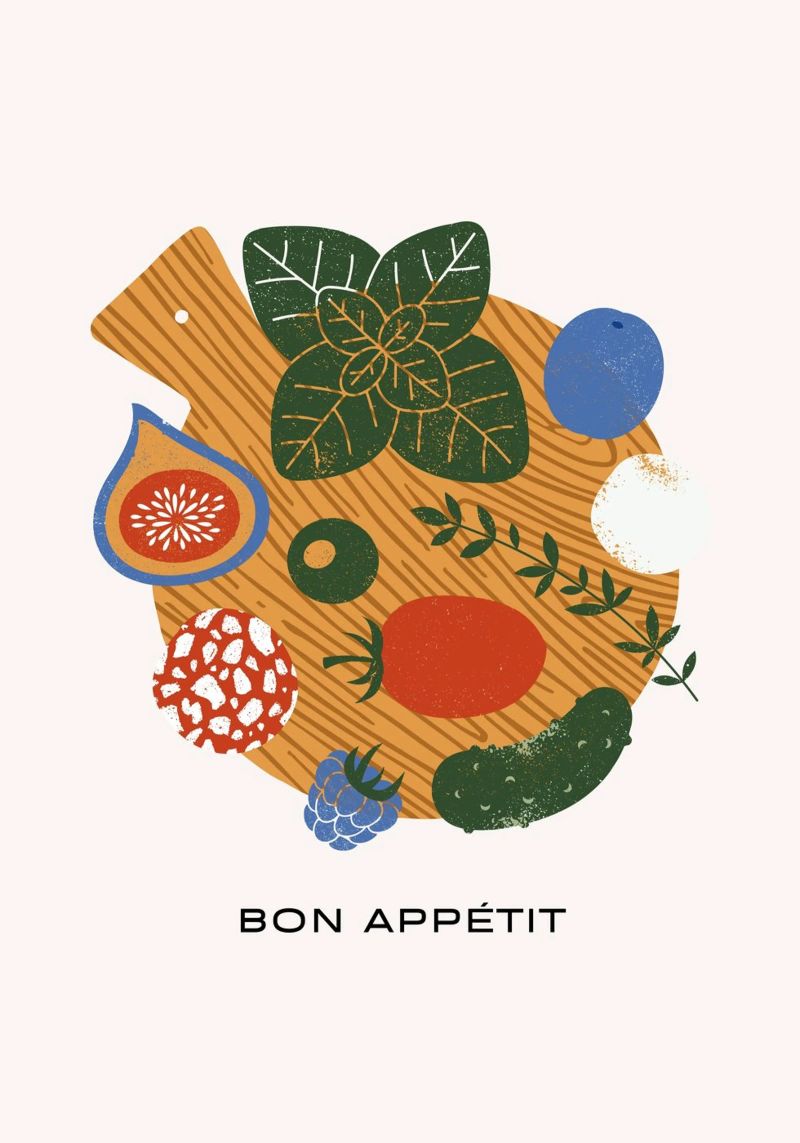 "Bon Appétit" Abstract Foodie Board Art - Kitchen Wall Decor poster by NorwesClub