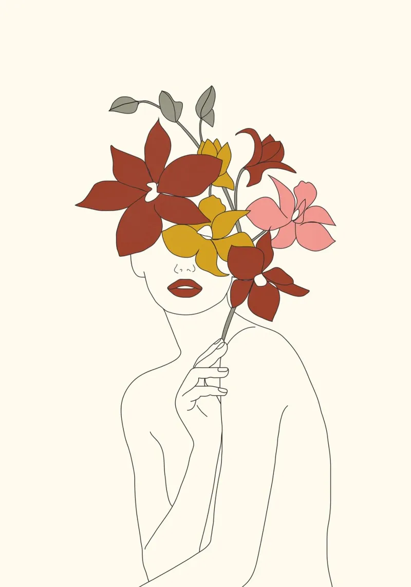 Colorful Thoughts Minimal Line Art Woman with Orchids pellicola backlit da Nadjaa