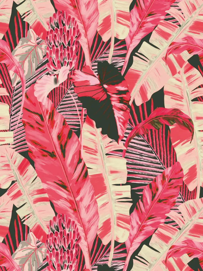 Banano Tropical Leaves Pink Pattern acrylic glass by anisillustration