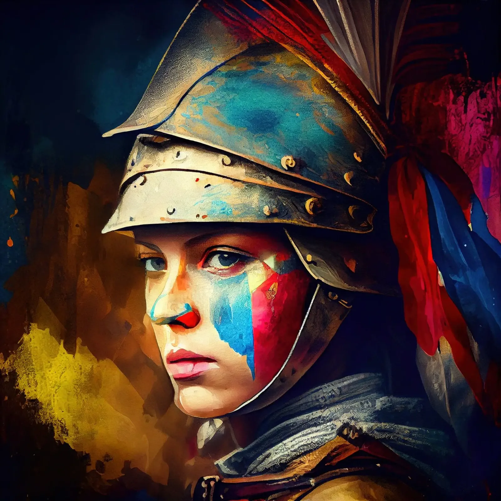 Poderosa guerrera medieval lienzo con Marco flotante de Chromatic Fusion Studio