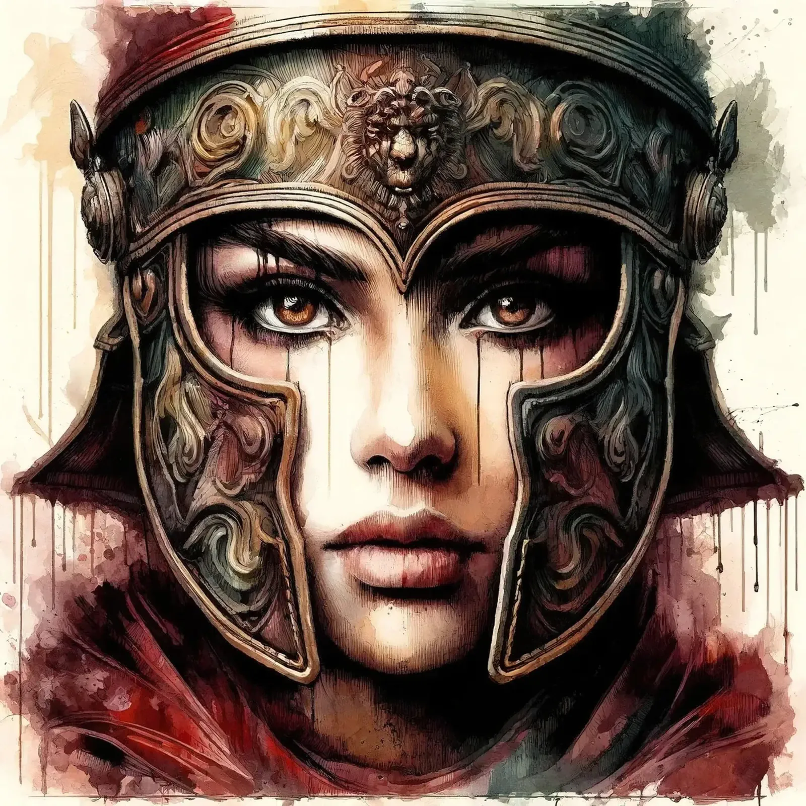 Poderosa guerrera medieval lienzo con Marco flotante de Chromatic Fusion Studio