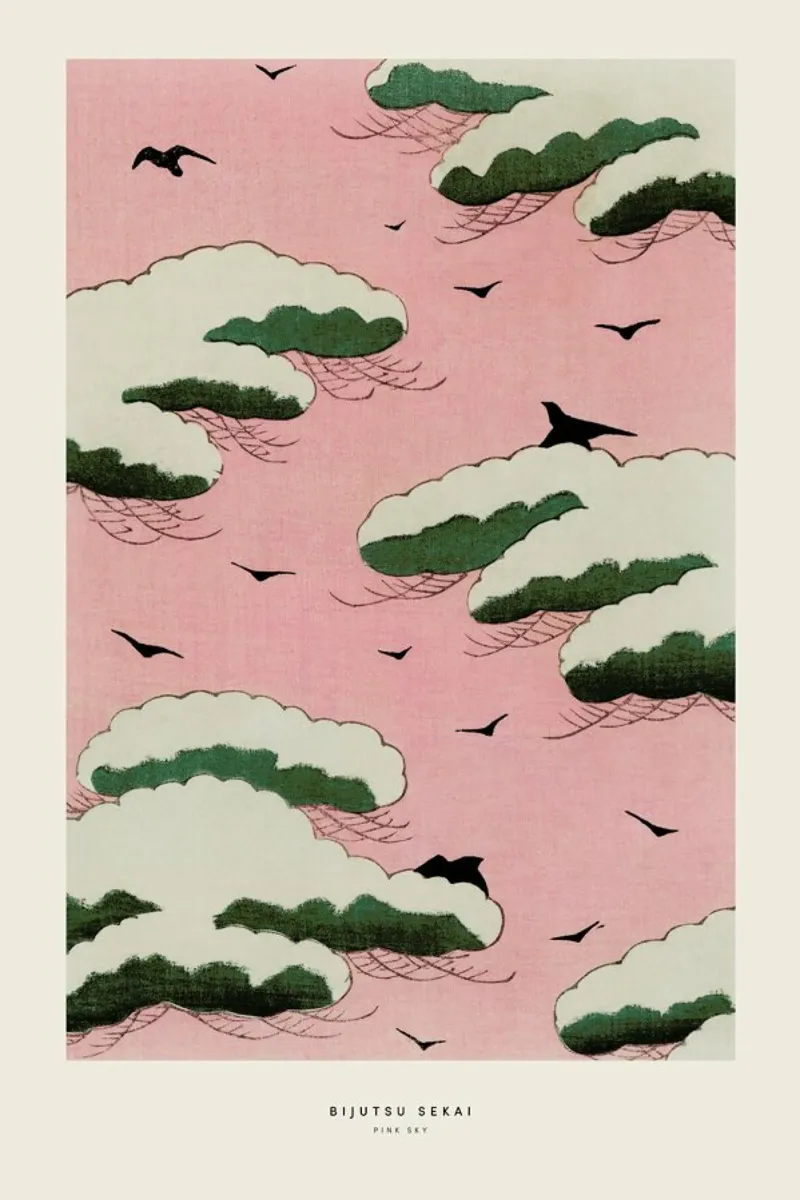Bijutsu Sekai - Pink Sky poster con telaio in plastica da Vintage by JUNIQE