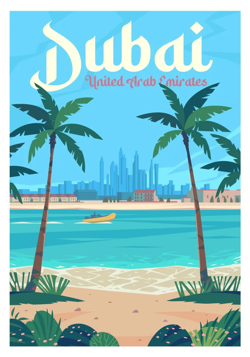 Dubai, Emirati Arabi Uniti poster con telaio in alluminio da Wanderlust Vibes
