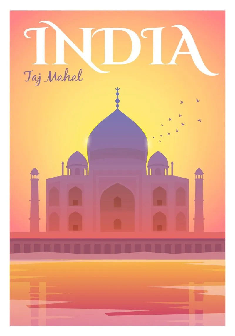 Taj Mahal, India poster con telaio in legno da Wanderlust Vibes
