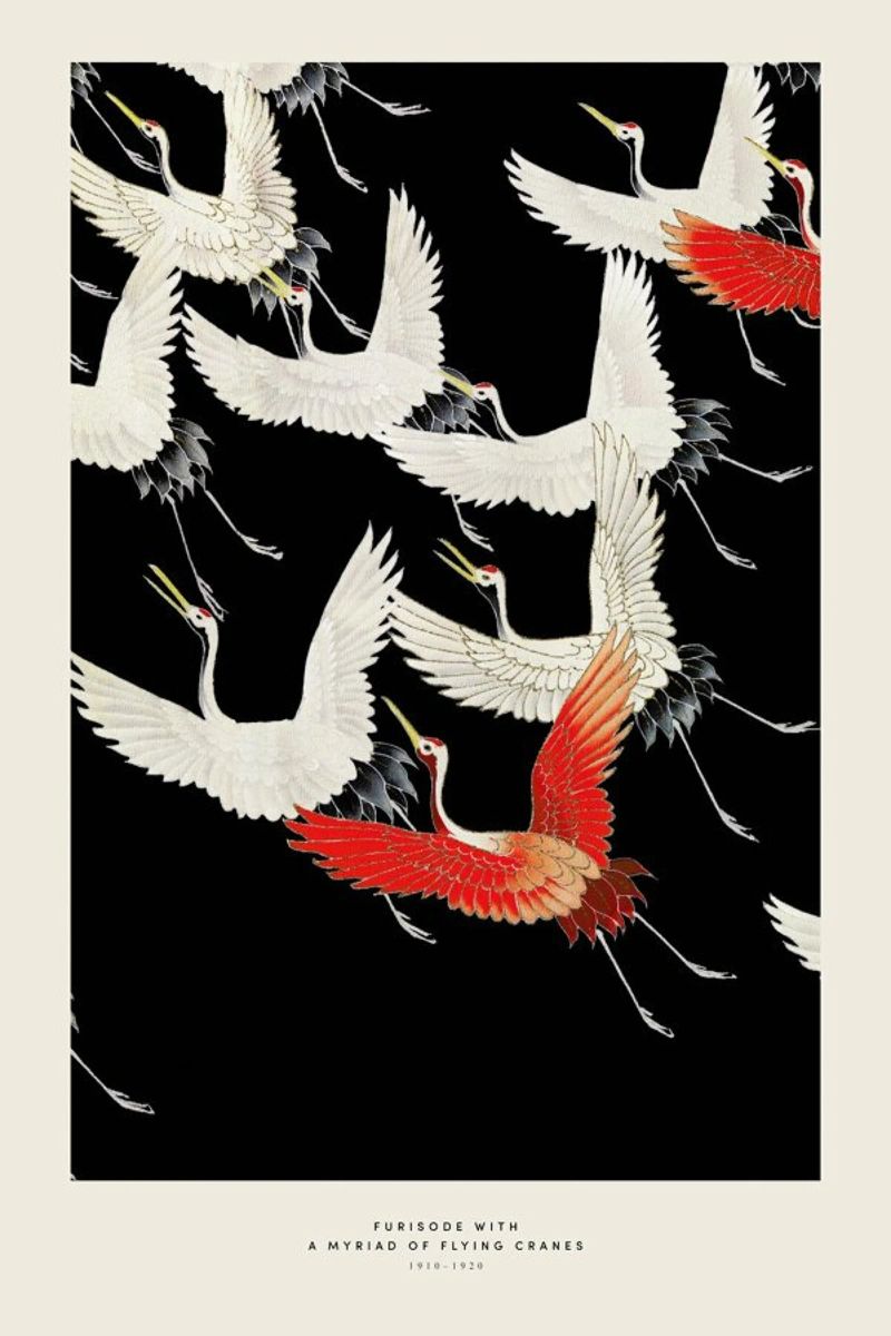 Furisode with a Myriad of Flying Cranes pellicola backlit da Vintage by JUNIQE