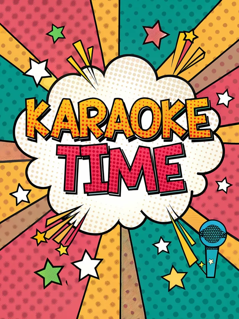 Karaoke Time in stile fumetto retrò pellicola backlit da Jester Krew Art