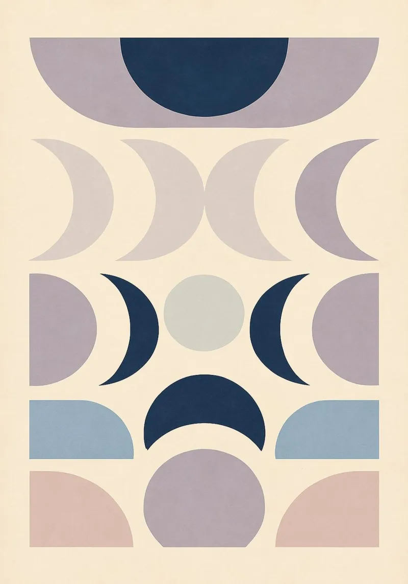 Geometric Lunar Cycles poster con telaio in legno da Mosaic Dialogue