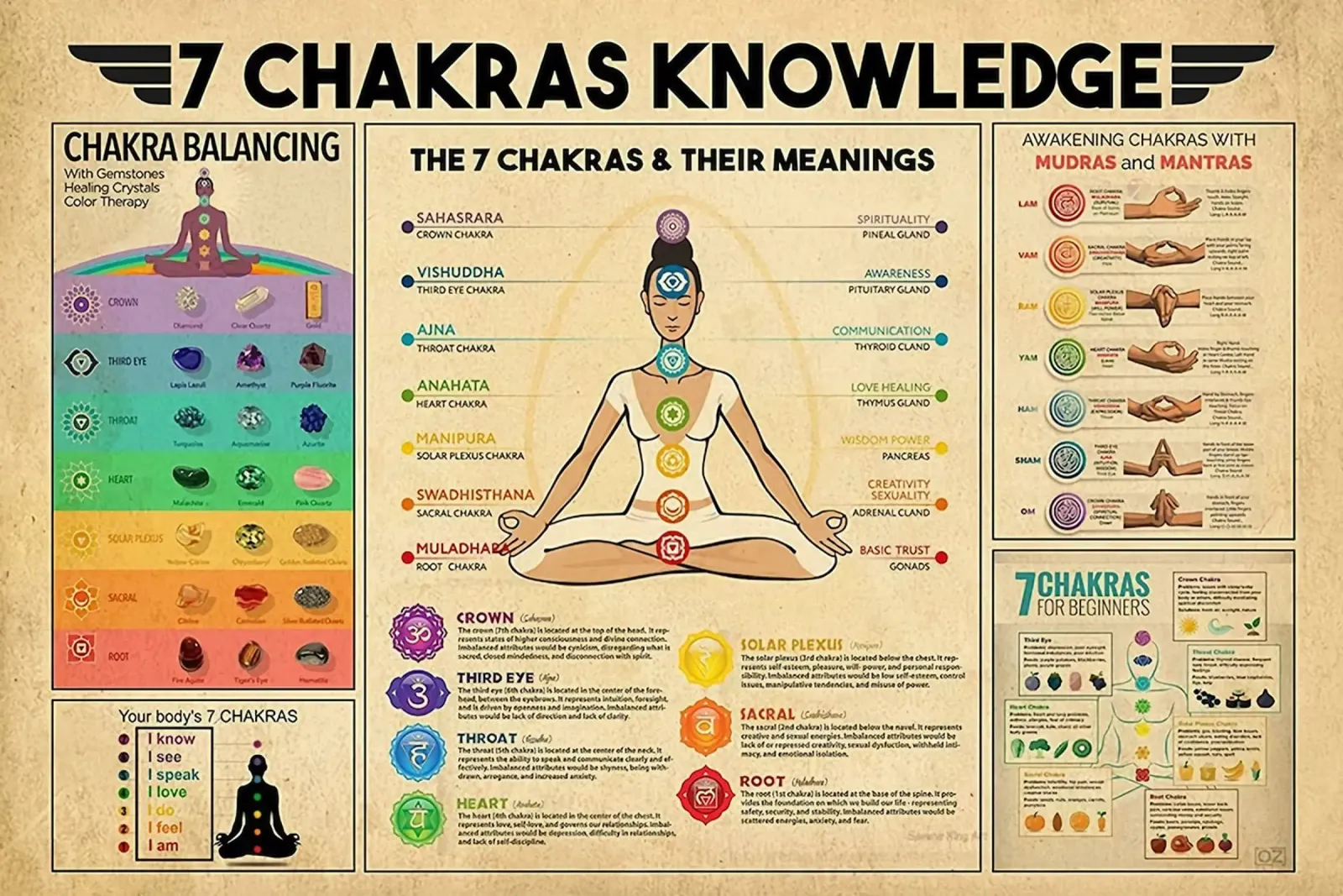 Poster sulla conoscenza dei 7 chakra pellicola backlit da Maritiknowled