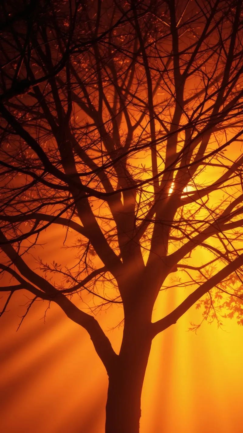 silhouette di un albero su uno sfondo arancione vibrante con tela da DesignDoodle