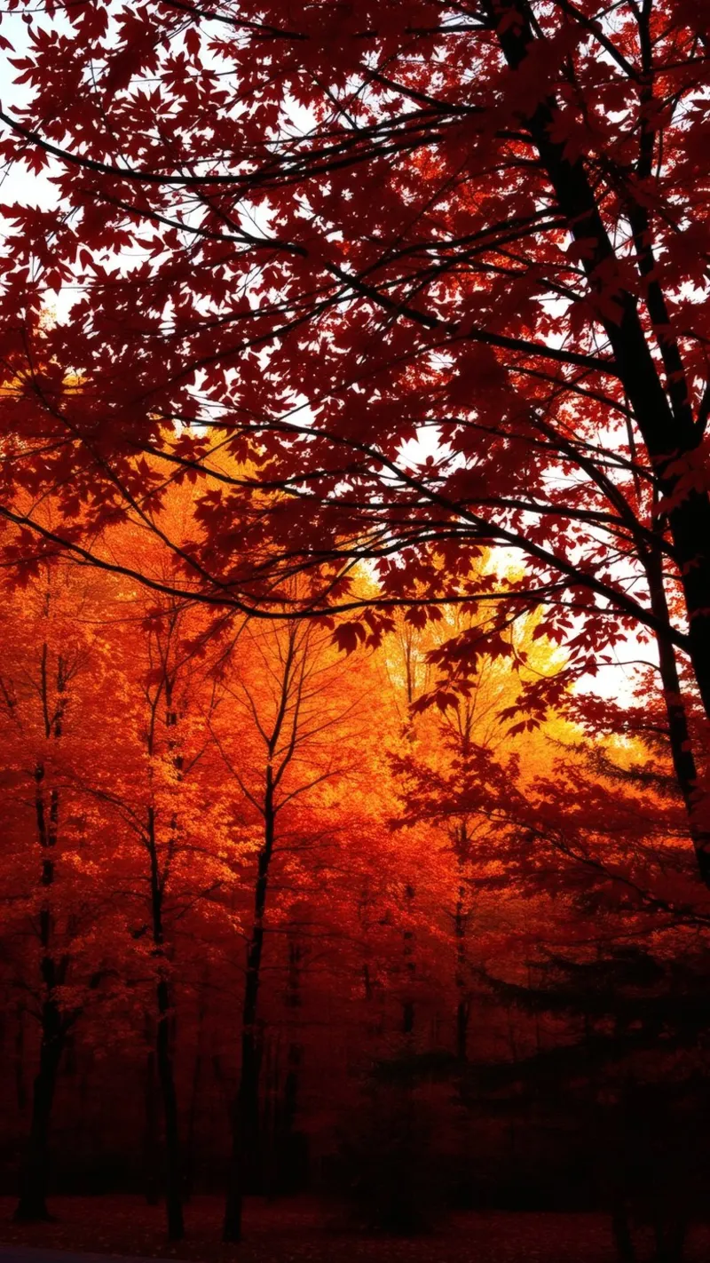 autumn foliage creating vibrant tapestry of reds and orange canvas by DesignDoodle