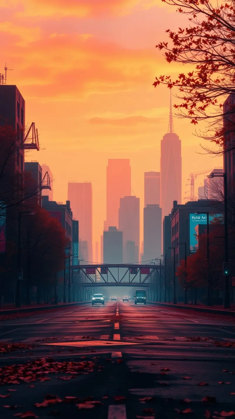 skyline at dusk with vibrant sunset colors reflecting on bu canvas by DesignDoodle