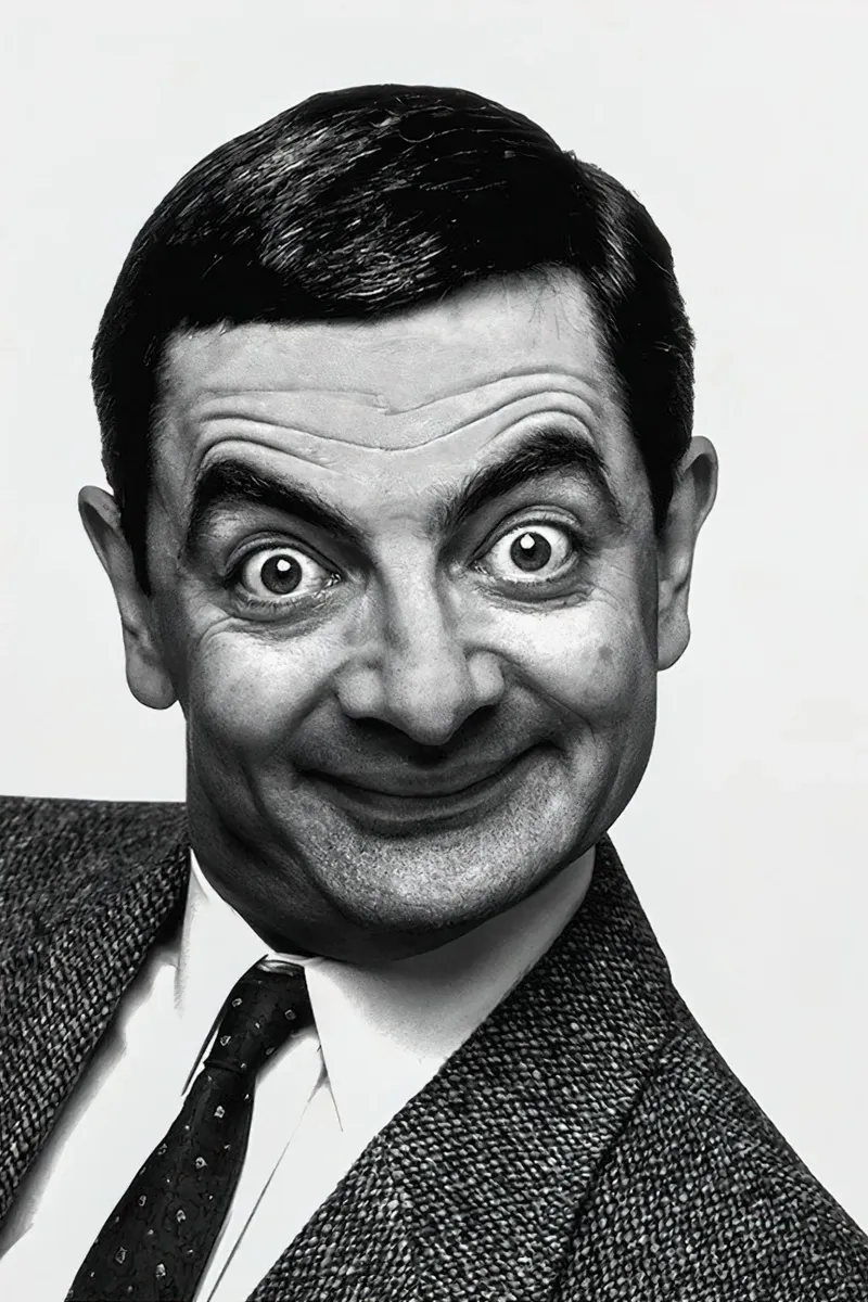 Sorriso iconico di Rowan Atkinson Mr. Bean pellicola backlit da Beth Pop Culture