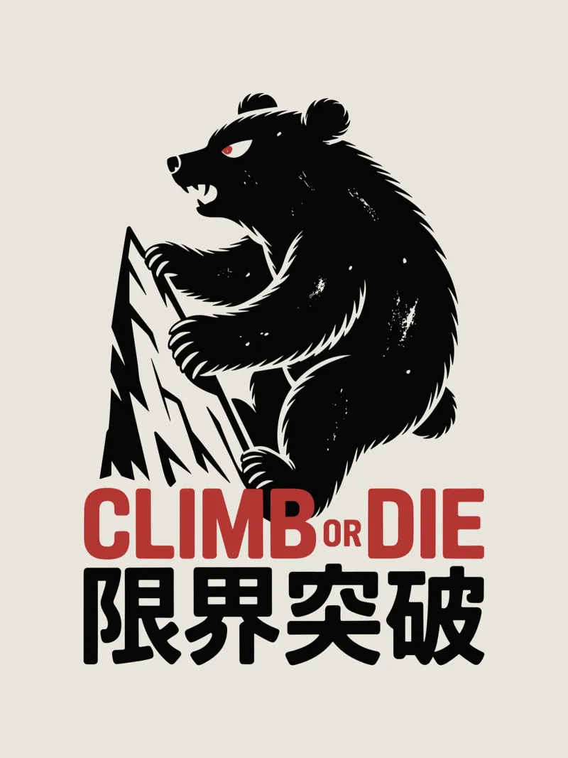 Orso arrampicatore giapponese di design - Limit Break Kanji Mountain A alluminio dibond da GameDay Studio