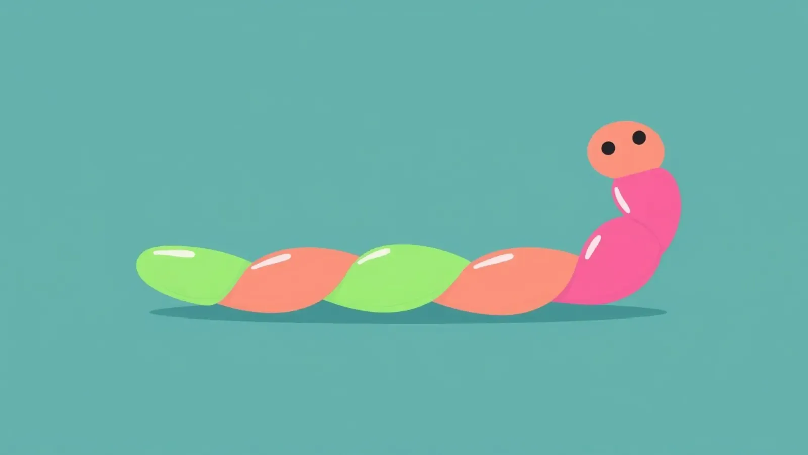Kleurrijke cartoonworm bewegend op blauwe achtergrond canvas met Baklijst van DesignDoodle