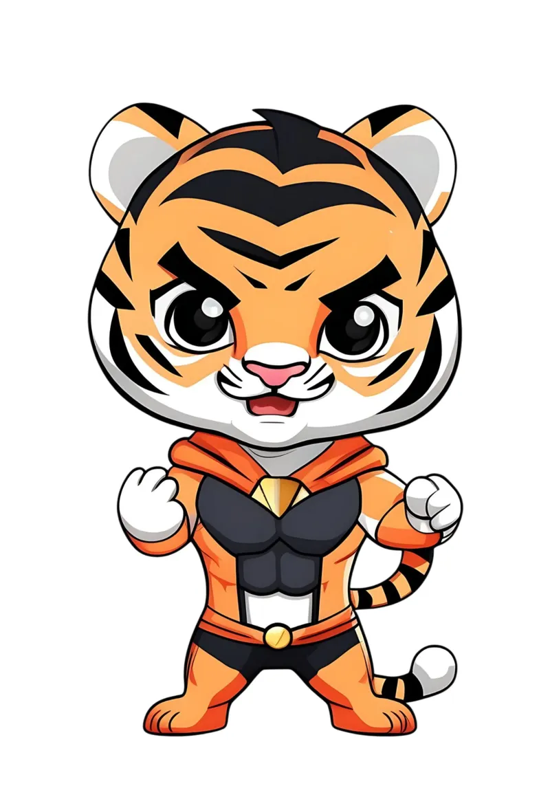 Tigre, cucciolo di tigre come supereroe_1 alluminio dibond da Tierisch bunt by LK
