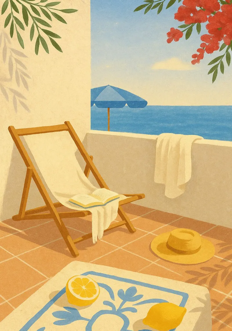 Balcony Siesta poster met kunststof frame van Mosaic Dialogue
