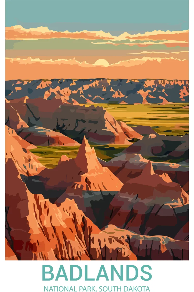 Parc national des Badlands, Dakota du Sud, États-Unis poster avec cadre en plastique de Wanderlust Vibes