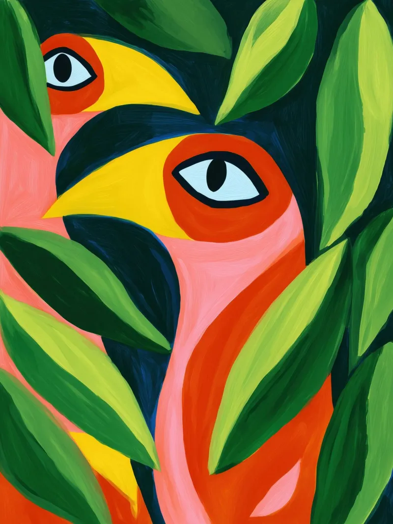 Due uccelli divertenti - Pittura su tela colorata carta hahnemühle da Autofocus