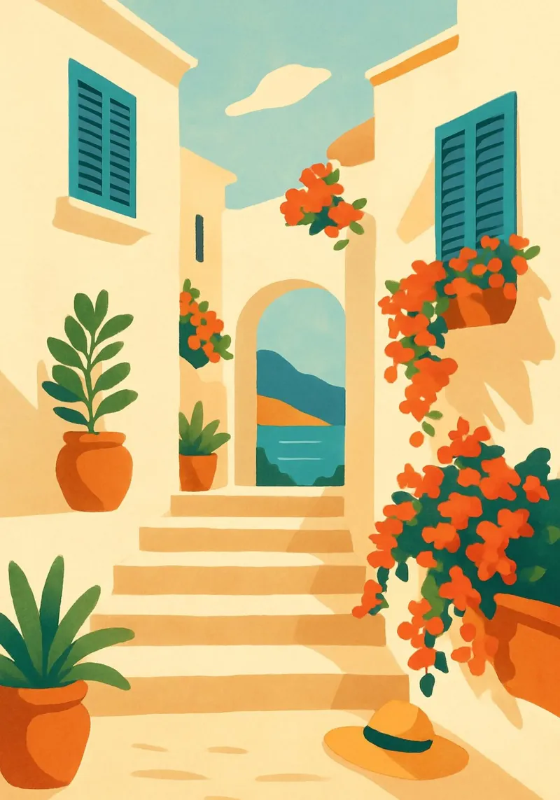 Balearic Stairs poster con telaio in legno da Mosaic Dialogue