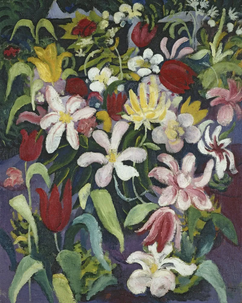 August Macke - Blumenbeet im Garten tela con Cornice a cassetta da Second Canvas