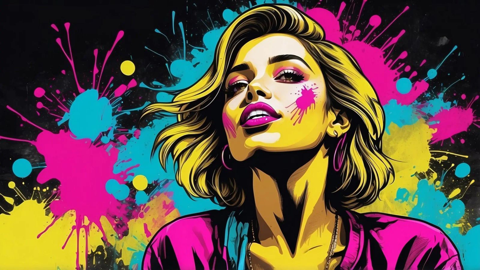 young woman with vibrant hair and a playful expression poster by DesignDoodle