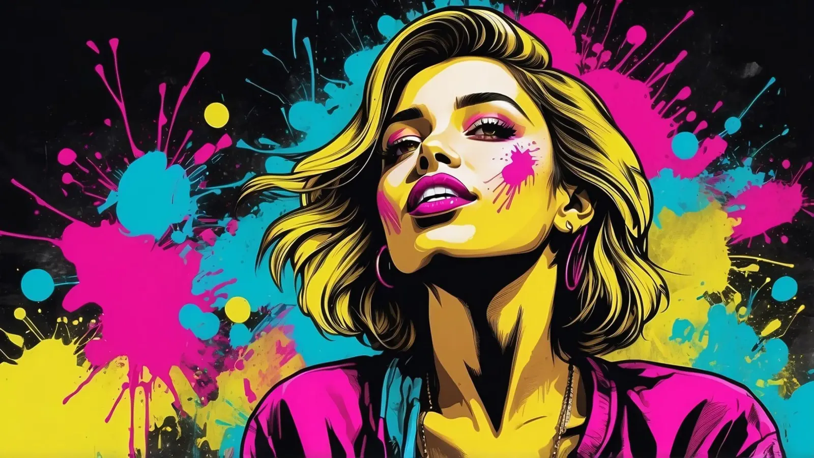 young woman with vibrant hair and a playful expression poster by DesignDoodle