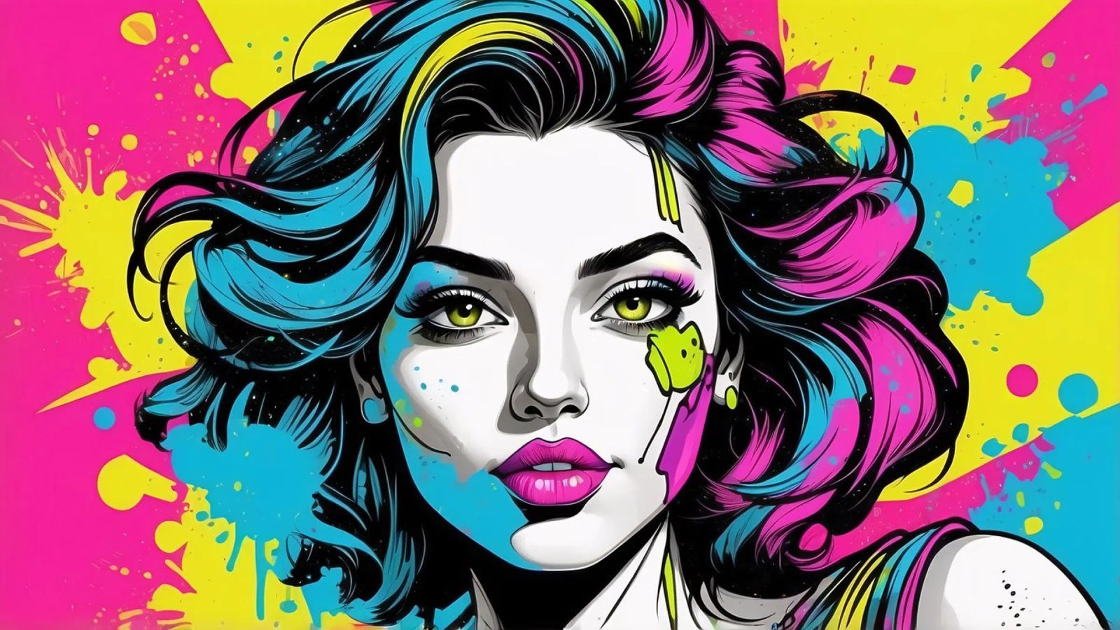 woman's portrait with bold colors and dynamic splashes poster by DesignDoodle