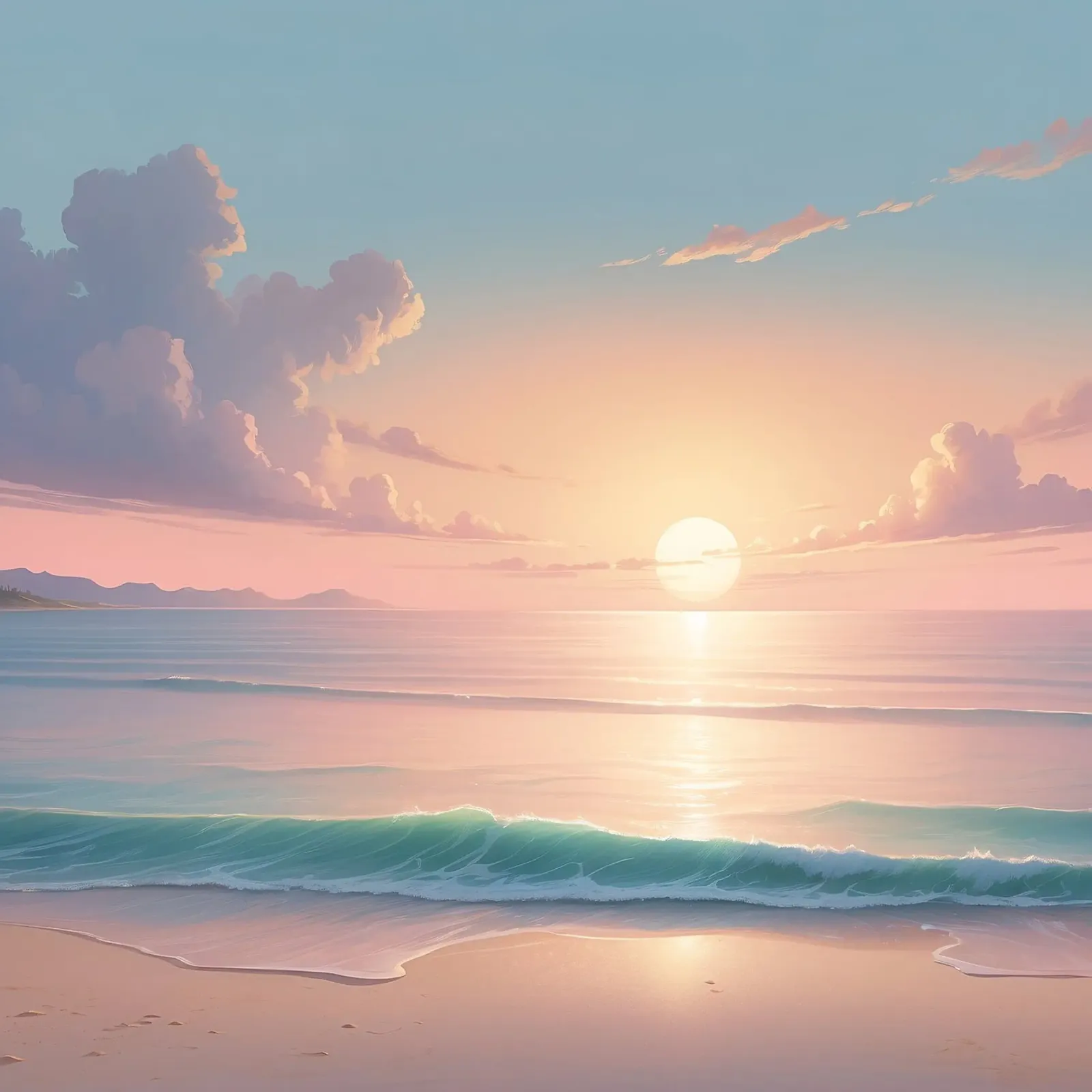 Beautiful sunset over calm ocean waters with gentle waves canvas with Floater frame by DesignDoodle