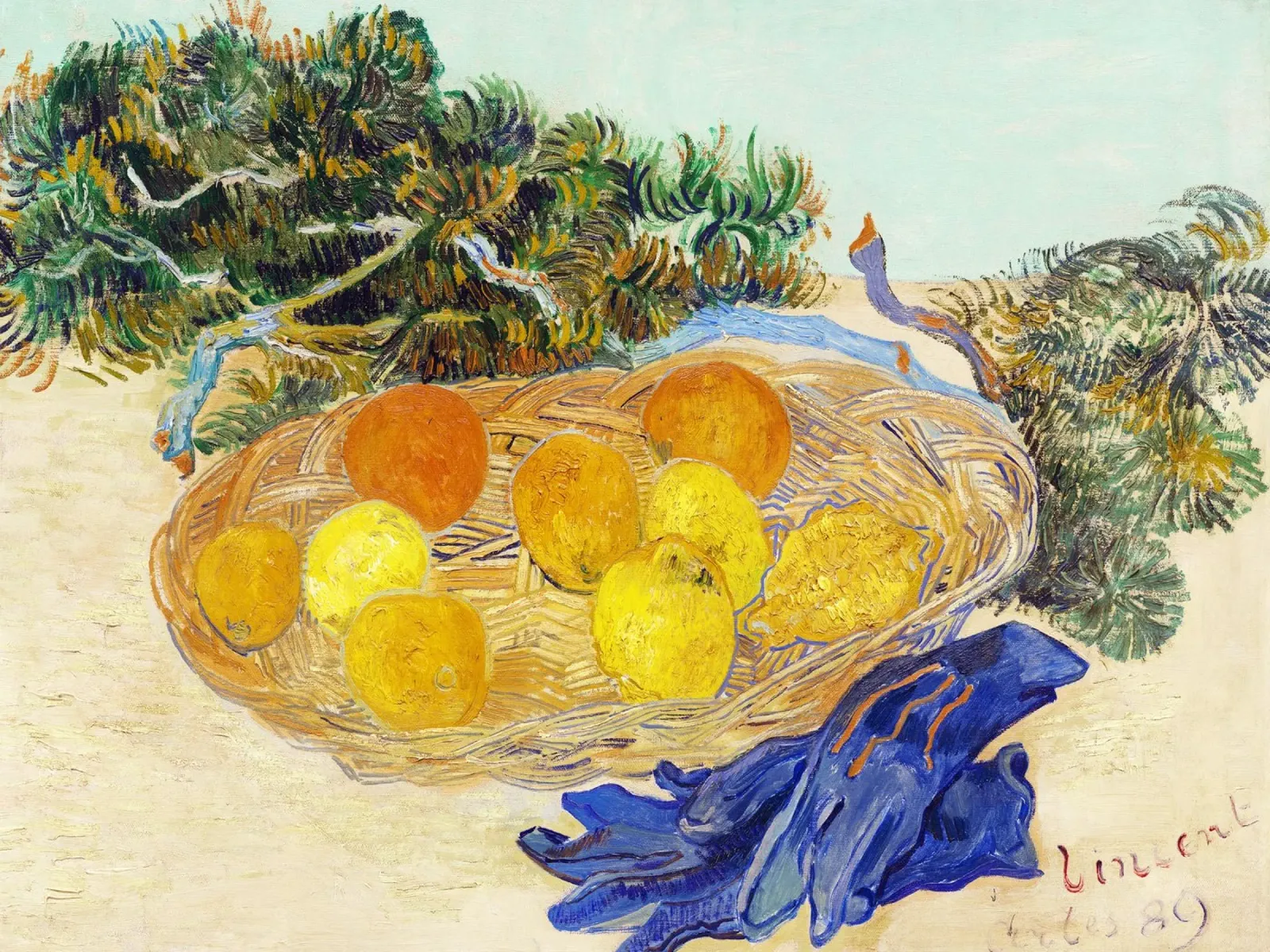 Vincent van Gogh Natura morta di arance e limoni con blu poster con telaio in plastica da Van Gogh Prints