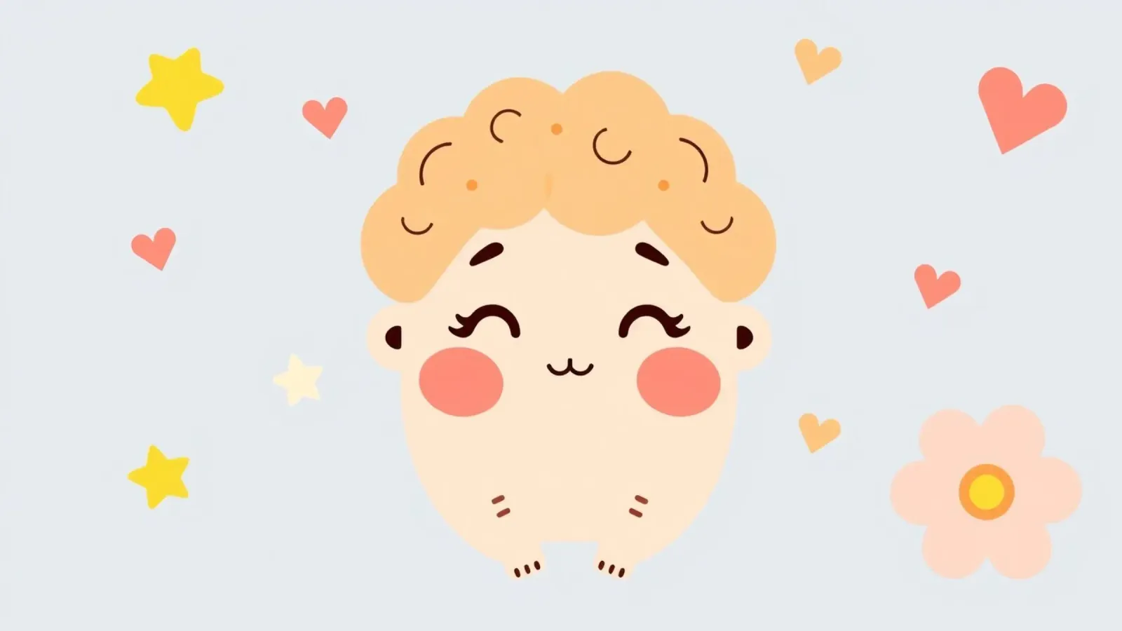 Simpatico personaggio dei cartoni animati con capelli ricci circondato da cuori poster da DesignDoodle