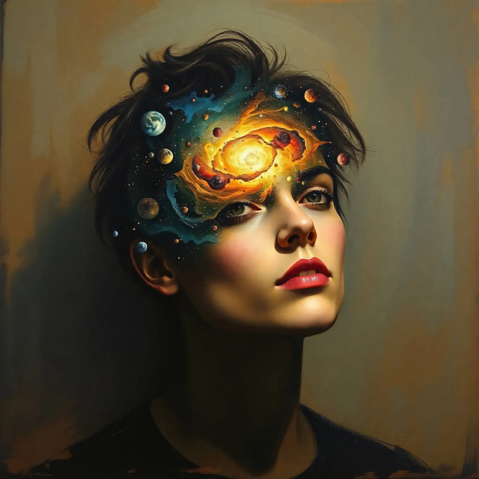 person with a cosmic scene emerging from their head canvas by DesignDoodle