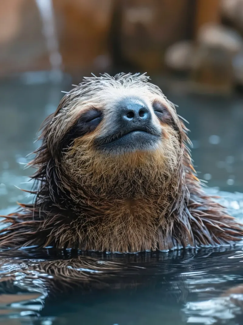 Relax : paresseux dans un bain de bien-être. Méditer dans l'eau poster avec cadre en plastique de SlothStella