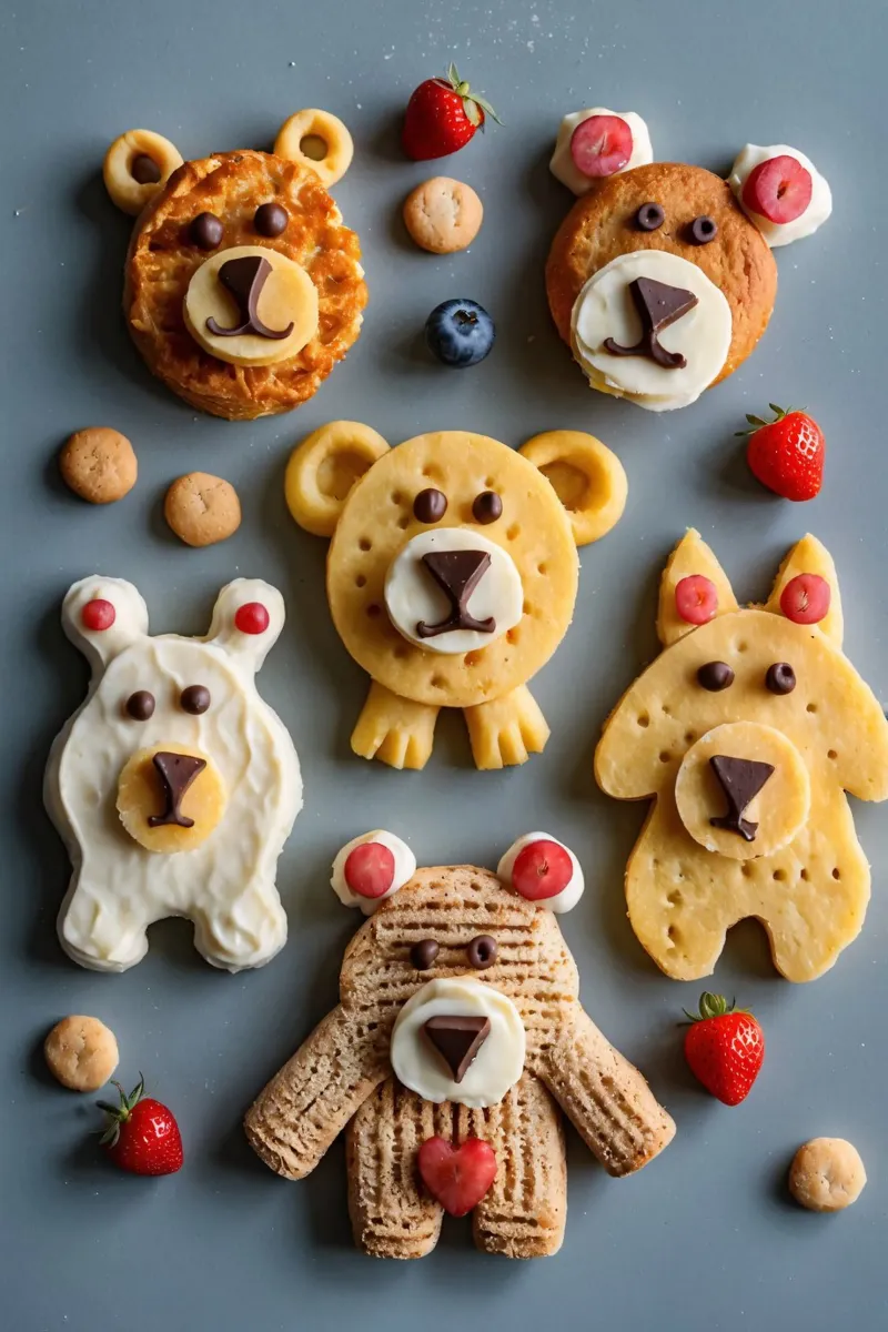 Creatieve koekjes met beerthema, versierd met fruit en chocolade hahnemühle van DesignDoodle