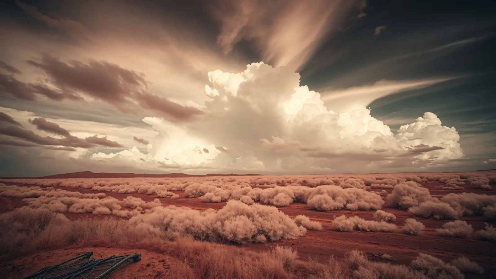 Un vasto paesaggio desertico con nuvole e foreste selvagge pellicola backlit da DesignDoodle