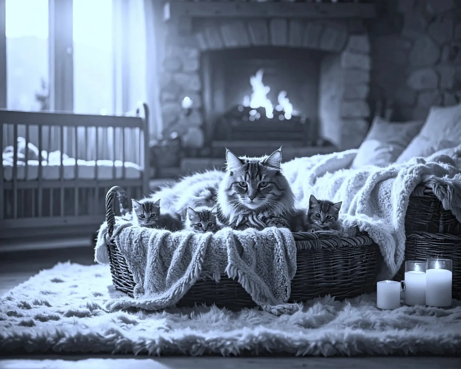 CHATTE ET TROIS CHATONS. Noir et blanc alluminio dibond da Thierry vobmann photography