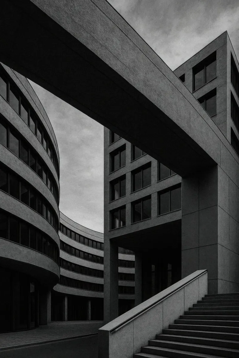Berlijn - Stedelijke geometrie en brutalisme in spanning poster met aluminium frame van Black & White
