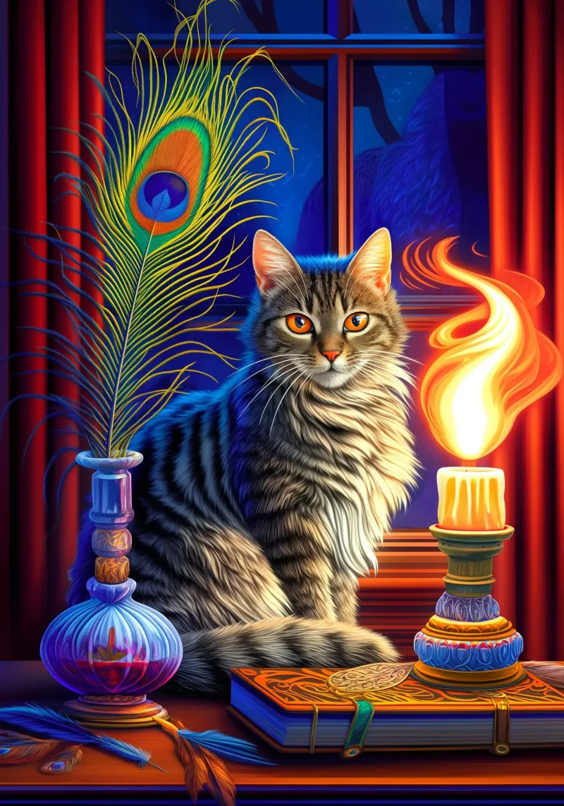 Gatto di Halloween poster con telaio in alluminio da Fleur de Lys