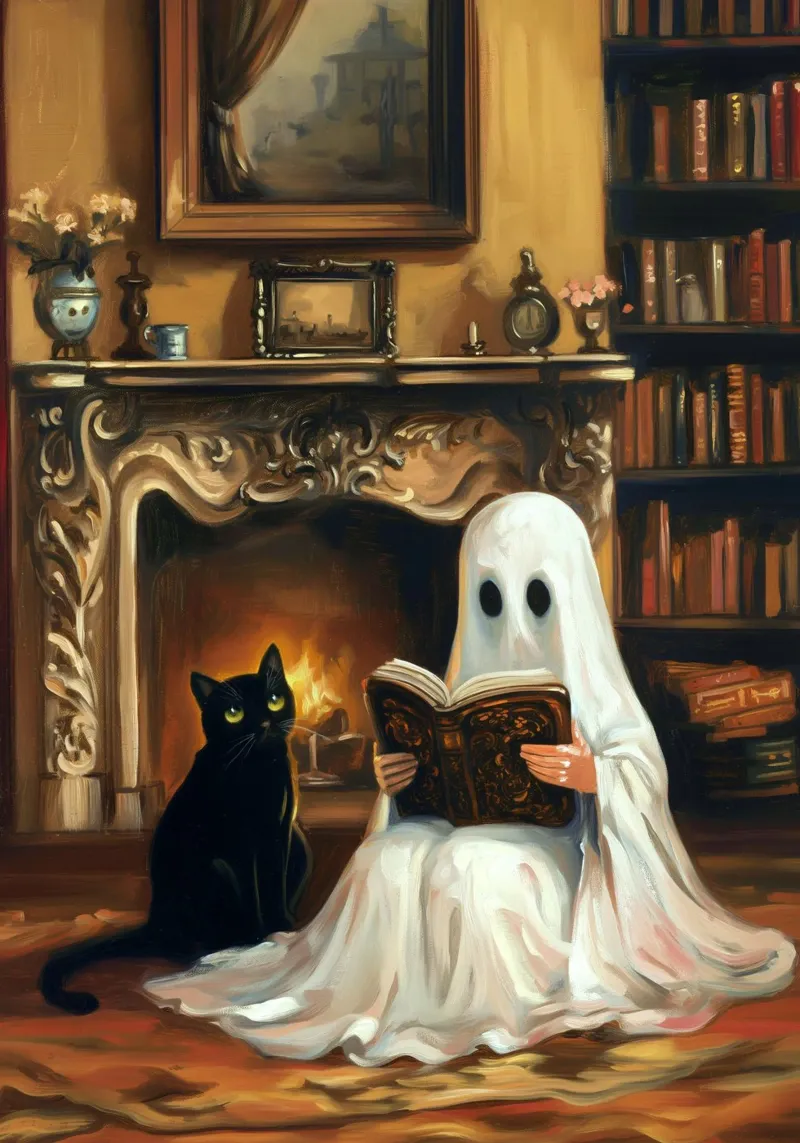 Halloween Ghost Reading canvas by Fleur de Lys