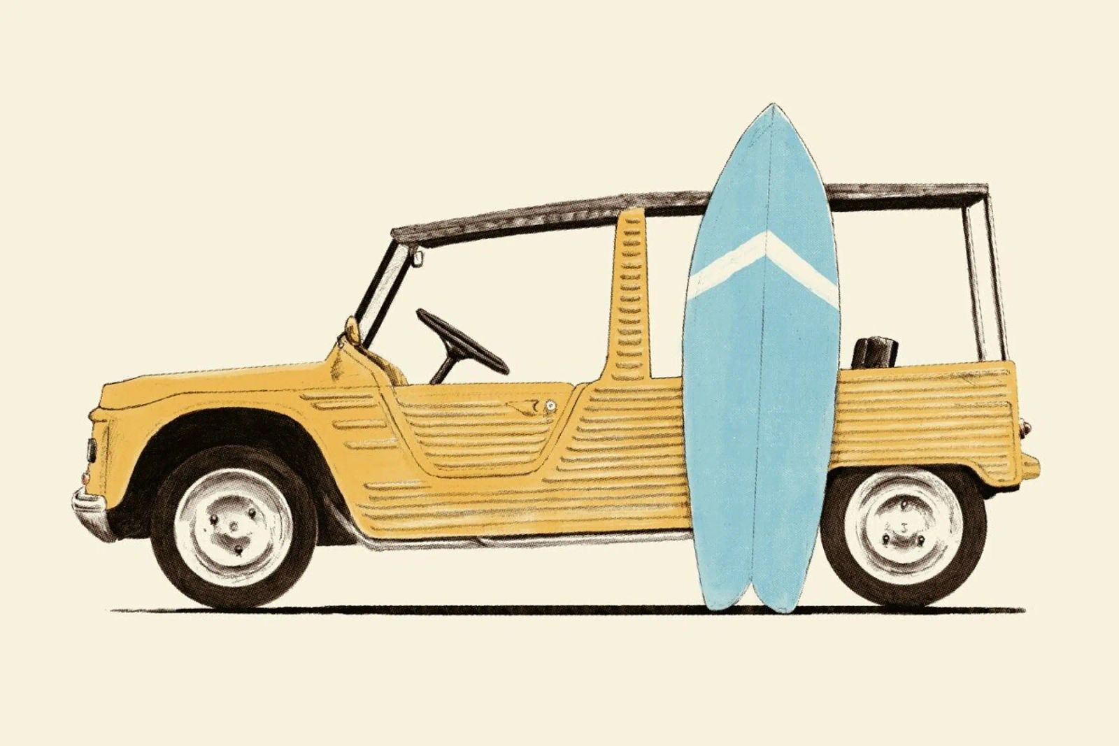 Vintage Car With Surfboard poster de Florent Bodart