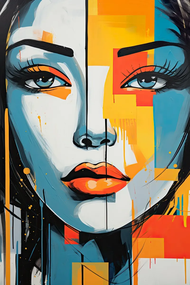 Abstract gezicht canvas met Baklijst van Imagine