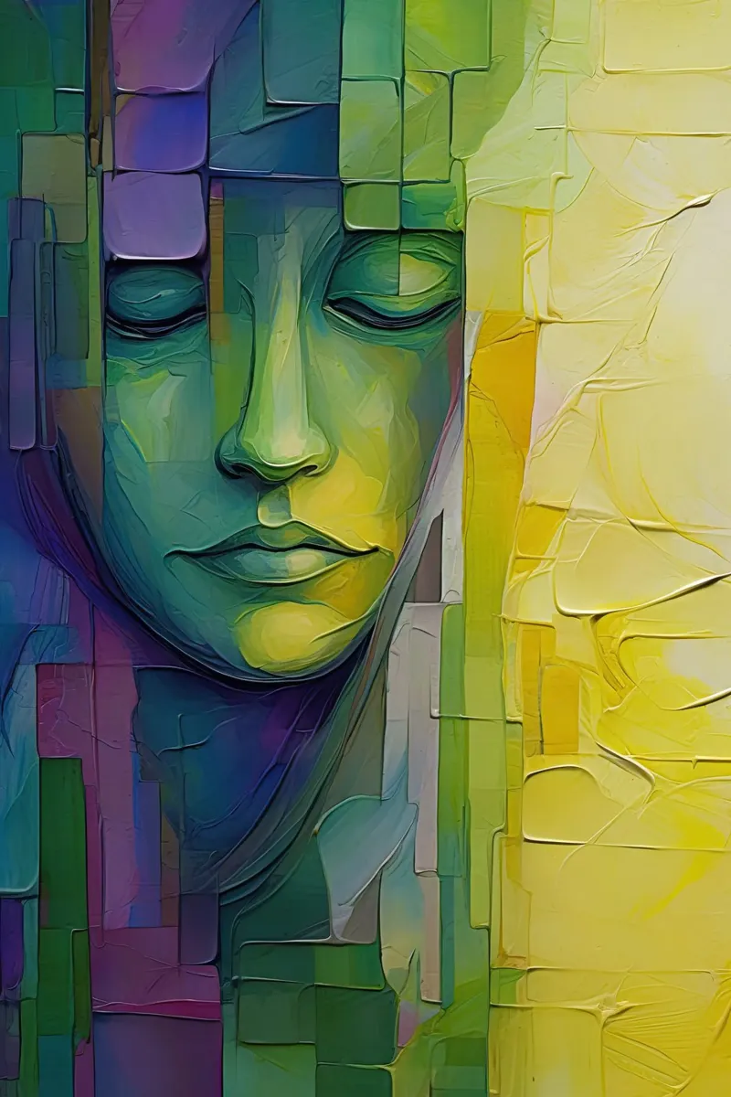 Volto astratto con verde e viola plexiglass da Imagine